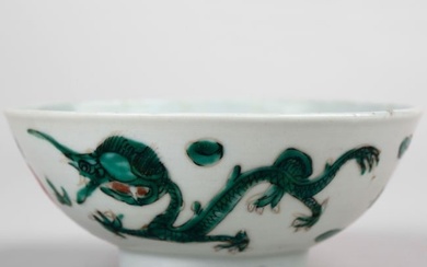 Famille Rose Dragon Bowl with Official Kiln Internal Mark