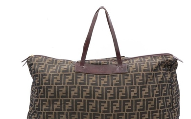 Fendi Zucca Monogram Canvas Weekender Bag Trimmed in Leather