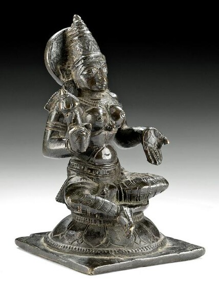 Fine Early 19th C. Indian Brass Seated Lakshmi