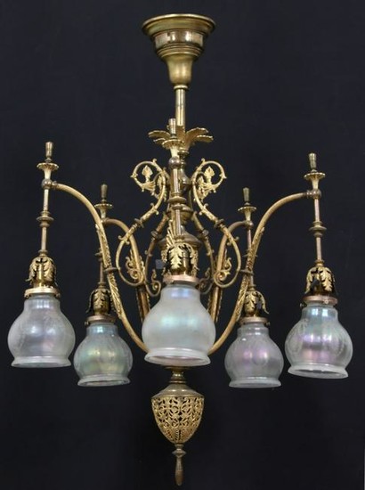 Five Light Electric Brass Chandelier