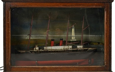 Folk Art Clipper/Steam Ship in Shadow Box