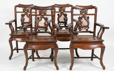 Four Chinese Carved Rosewood armchairs