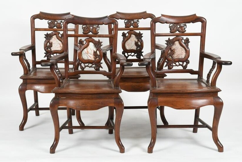 Four Chinese Carved Rosewood armchairs
