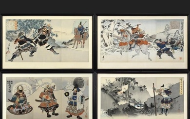 Four Japanese Woodblock Print in Frame, Meiji Period