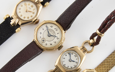 Four Lady's Gold-Cased Wristwatches