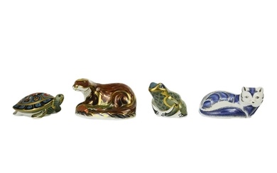 Four Royal Crown Derby paperweights. Comprising 'Otter', 'Pl...