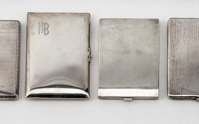 Four cigarette cases. Each with a rectangular body,...