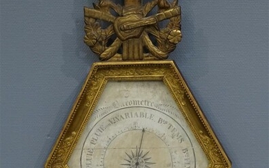 (-), Franse verguld houten Louis Philippe barometer, bekroond...