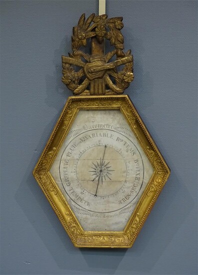 (-), Franse verguld houten Louis Philippe barometer, bekroond...