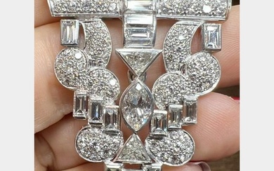 French Art Deco Platinum 8.10 Ct. Diamond Brooch