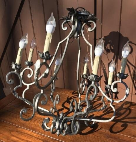 French Country Wrought Iron Eight Arm Chandelier