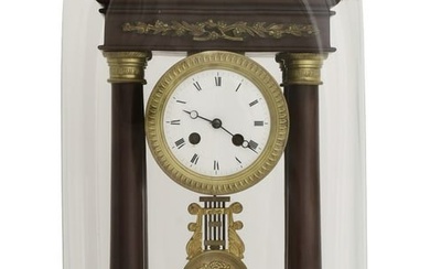 French Gilt Bronze-Mounted Mahogany Portico Clock with Dome