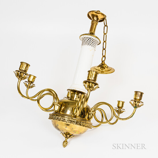 French Gilt-metal and Porcelain-mounted Centerpiece Chandelier