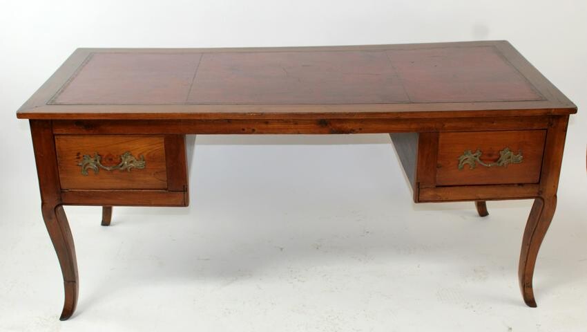 French Provincial desk in fruitwood with leather top