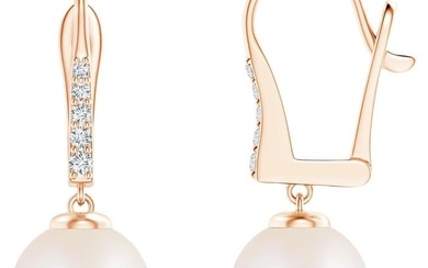 Freshwater Cultured Pearl and Diamond Earrings in 14K Rose Gold