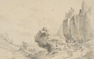 G. CANELLA (1788-1847), Rocky landscape with ruins, around 1810, Pencil