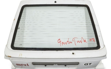 Gavin Turk, British b.1967- Car Boot (Vauxhaull Nova SRI), 2007; steel car boot in white, signed and dated in red ink to rear window, with GT sticker, a unique work from a series of 13 Car Boots produced for The Art Car Boot Fair, 2007, Truman...