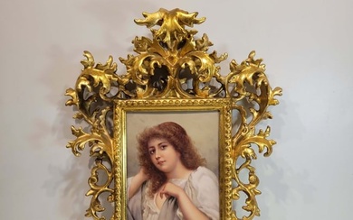 German Porcelain Plaque of a Young Beauty, 19C.