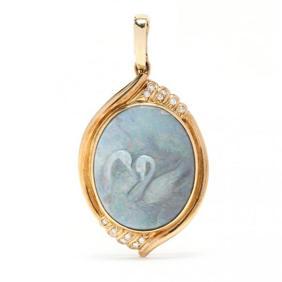 Gold, Carved Opal, and Diamond Pendant