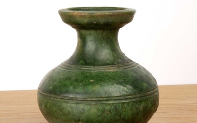 Green glazed vase Chinese, Han dynasty or later of reeded...