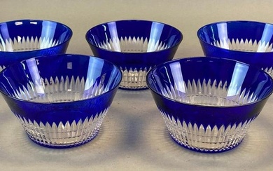 Group of 5 Dorflinger Cobalt and Clear Cut Glass Bowls