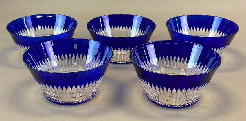 Group of 5 Dorflinger Cobalt and Clear Cut Glass Bowls