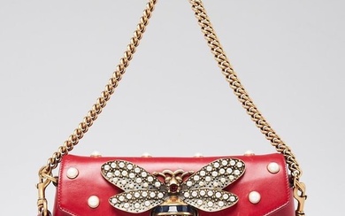 Gucci Red Leather Pearl Studded