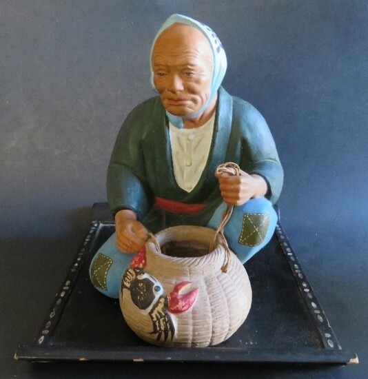 Hakata Urasaki Figure, Fisherman, 1950s Pottery Japan