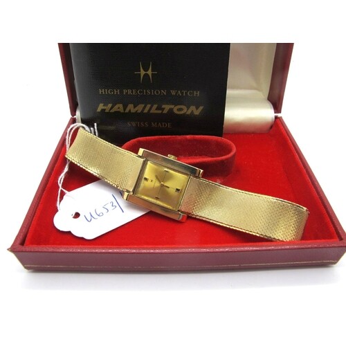 Hamilton; A 9ct Gold Cased Wristwatch, the signed dial with ...