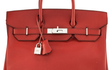 Hermès 32cm Rouge Garance Epsom Leather HAC Birkin Bag...