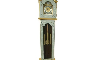Hollywood Regency style Beveled Etched glass tall case grandfather clock. This highly decorative
