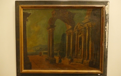 Huile sur toile 18ème "Paysage italien animé" (75 x 95cm)