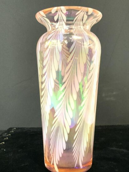 Iridescent Art Glass Pulled Feather Vase