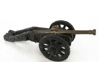 Iron Mounted Wood & Brass Model of Cannon