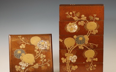 Japan, a lacquer five-tiered jubako (picnic box), ca. 1920-1930