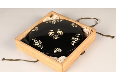 Japanese lacquered round writing box with mother of pearl in...