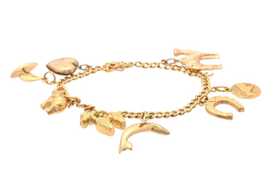 Jewellery Bracelet BRACELET, 18K gold, with 8 items charms, "curb...