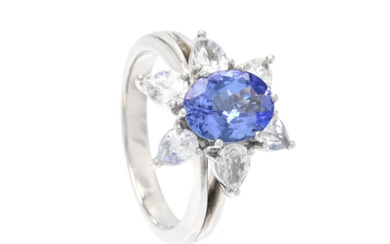 Jewellery Ring RING, 18K white gold, oval cut tanzanite appr...
