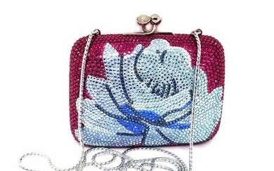 Judith Leiber Crystal Rose Minaudiere Clutch Chain Bag