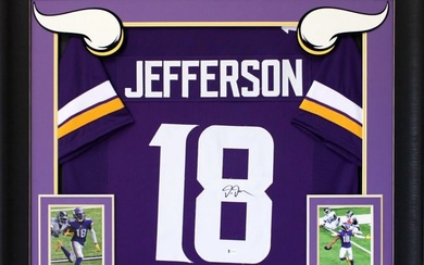 Justin Jefferson Signed Purple Pro Style Framed Jersey BAS Witnessed