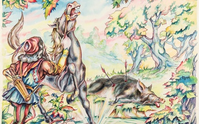 L. Lucchetti Aesopian Fables - The Horse and the Boar, anni 50