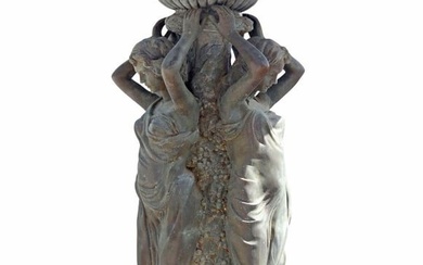 LARGE PATINATED BRONZE FIGURAL FOUNTAIN, 79"H X 57"W