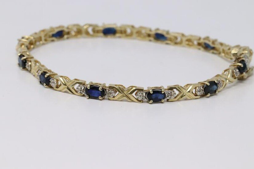 Lady's Yellow Gold Diamond | Sapphire Bracelet.