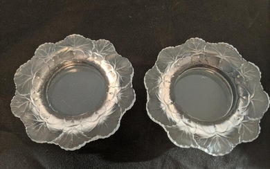 Lalique Crystal Pair Floral Dishes