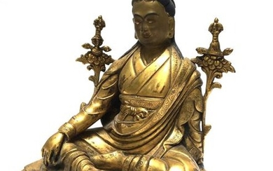 Lama sitting in bronze, Tibet-Nepal 19th century.