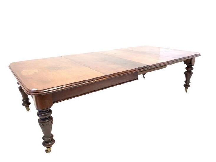 Large Victorian mahogany wind out extending dining table, the...