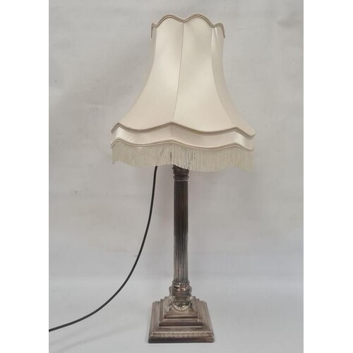 Large silver-plated corinthian column table lamp with ram's ...