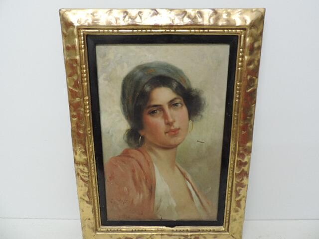 Late 19th Century Gilt Framed German Gypsy Girl with...