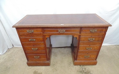 Late 19th century mahogany twin pedestal desk having inset t...