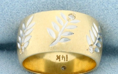 Leaf Nature Design Diamond Band Ring in 14k Yellow Gold